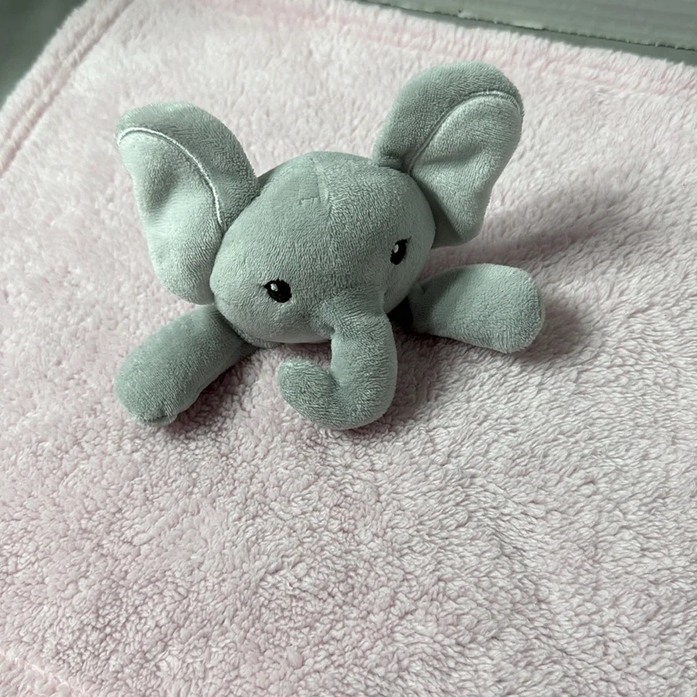 Cutie Pie Lovey Gray Elephant Plush With Pink Security Blanket 14X14 Cuddly Soft